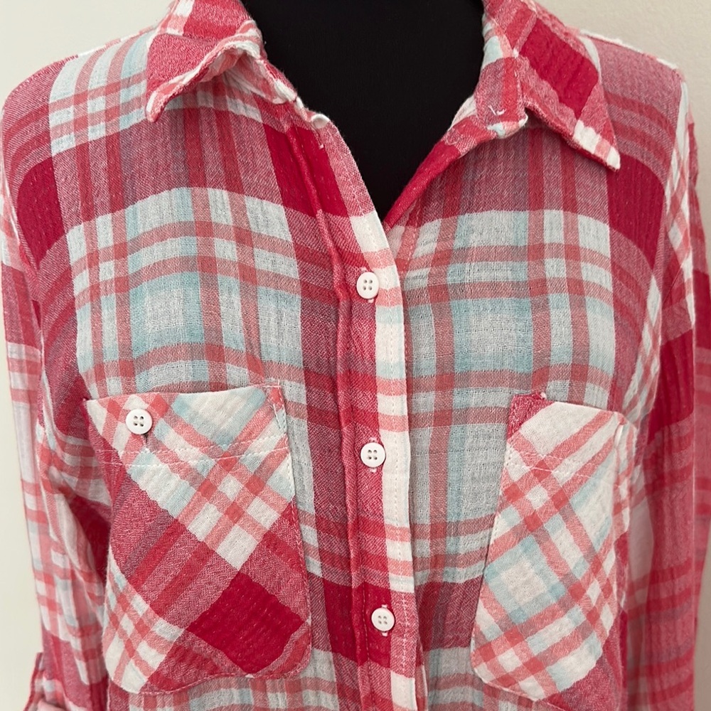Sanctuary Red and White Plaid Button-Up Shirt - Picture 6 of 10